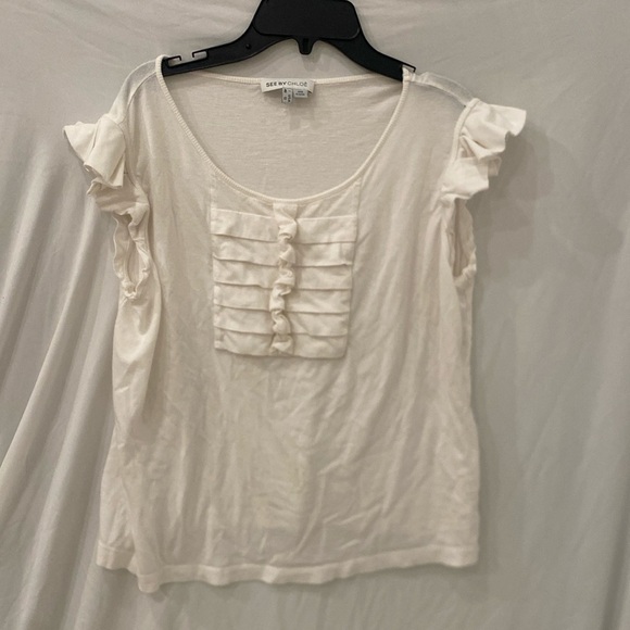 See by Chloe ruffle T Shirt scoop Neckline Women's Size 12 - Picture 1 of 4